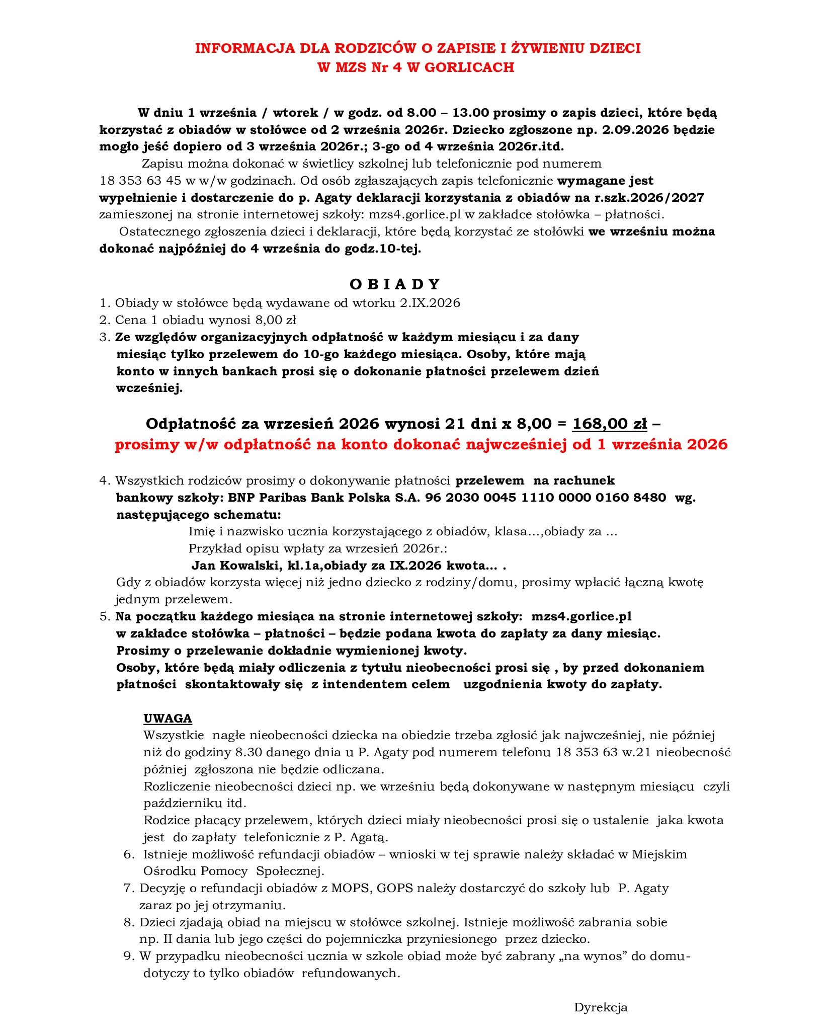 Informacje o stołówce